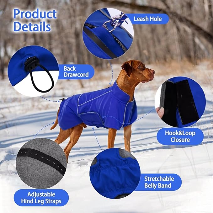 MIGOHI Waterproof Dog Jacket,XL Dog Coat,Reflective XL Fleece Jacket for Dogs,Extra Large Winter Coat Snowsuit,Large Snow Clothes for Dogs Male Female,Australian Shepherd,Beagle,XL,Blue