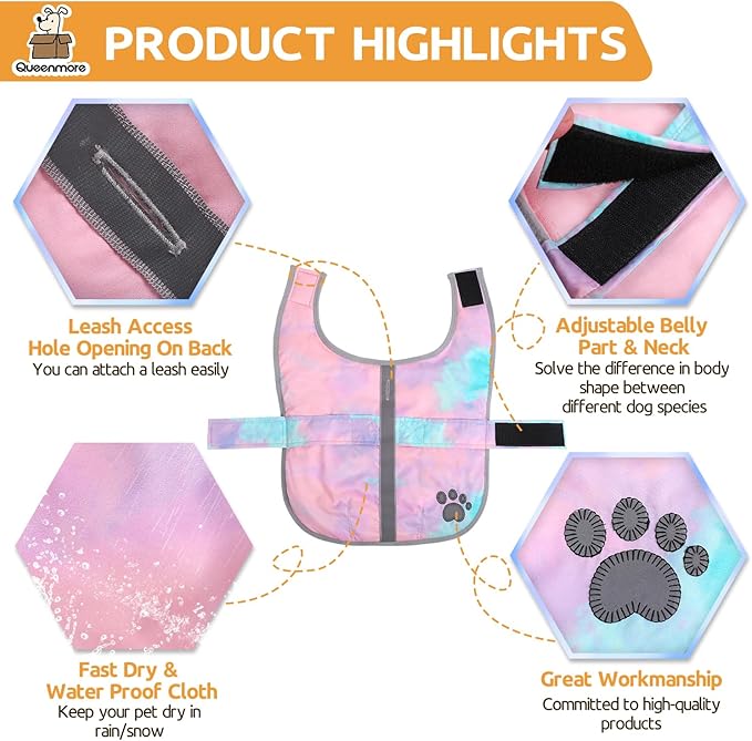 Queenmore Dog Winter Coat, Cold Weather Fleece Jacket for Dogs, Waterproof Reflective Reversible, for Small, Medium and Large Dogs (Tie-Dye, L)