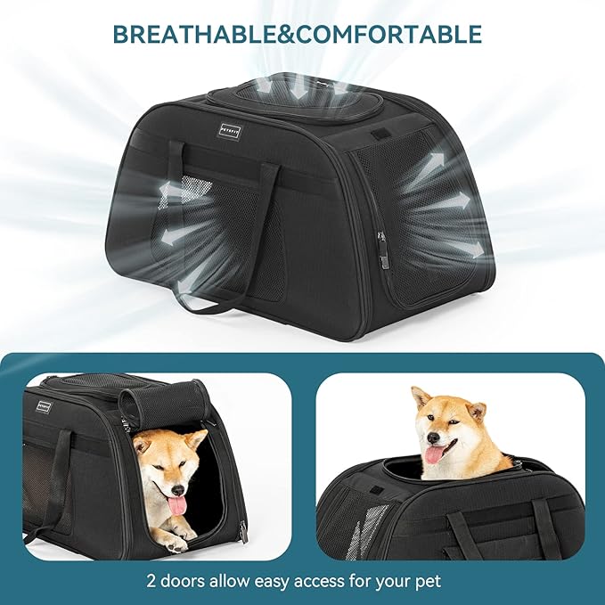 PETSFIT Extra Large Pet Carrier with Wheels- Rolling Dog Carrier for 2 Small Dogs, Large Cat Carrier on Wheels with Adjustable Safety Rope & Waterproof Bottom (𝑵𝒐𝒕 𝑨𝒊𝒓𝒍𝒊𝒏𝒆 𝑨𝒑𝒑𝒓𝒐𝒗𝒆𝒅)