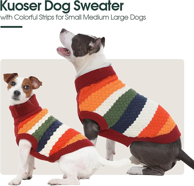 Kuoser Dog Sweater, Pet Cable Knitted Pullover Puppy Warm Clothes, Dog Turtleneck Classic Knitwear Soft Thickening Outfit, Cold Weather Xmas Thermal Wear for Large Size Dogs, Red 3XL