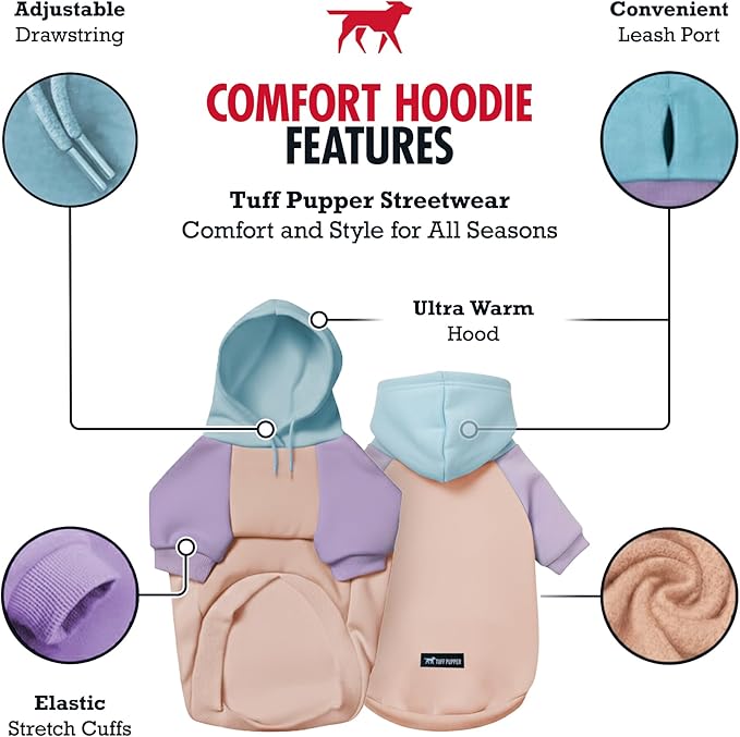 Tuff Pupper Dog Hoodie | Premium Quality 100% Organic Cotton | Ultra Soft Interior for Superior Comfort | Elastic Cuffs & Drawstring for Warmth | Stretch Fit Suitable for All Breeds (Pastel, S)