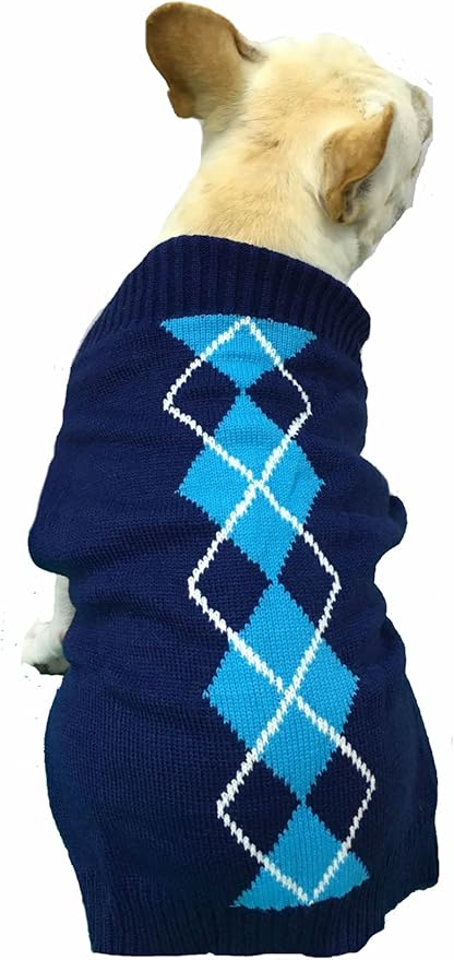 Alemon Argyle Knit Pet Sweaters Clothes for Dogs Pets, Classic Blue Dog Sweater Small (S) Size