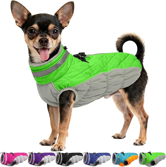 Warm Dog Coats for Small Dogs, Puppy Jacket, Waterproof Dog Jacket with Harness Built in, Zipper Clousure, Fleece Lining for Cold Weather, Small Puppy Clothes for Chihuahua, Maltese - XS
