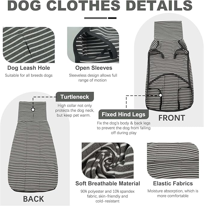 ROZKITCH Dog Winter Coat Soft Pullover Pajamas, Pet Windproof Warm Cold Weather Jacket Vest Cozy Jumpsuit Apparel Outfit Clothes for Walking Hiking Travel Sleep Stripe 2XL