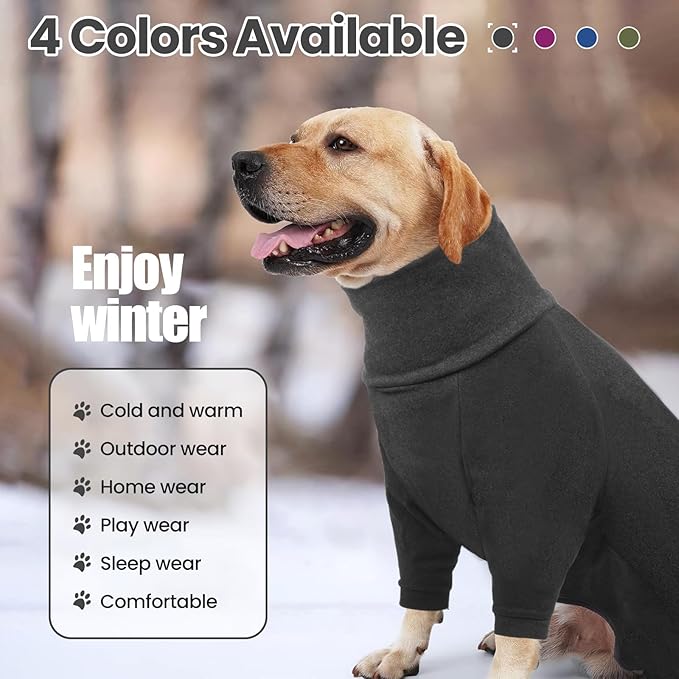 Dog Winter Coat Soft Fleece Pullover Pajamas, Fullbody Dog Cold Weather Jacket, Warm Pullover Doggie Winter Thermal 4-Legged Onesie Jumpsuit,High Collar Snowsuit Sweater for Dogs