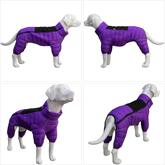 Warm Dog Coat, Waterproof Windproof Reflective Jacket - Zippered, Adjustable Outdoor Snow Jacket for Small to Large Dogs - Purple XL