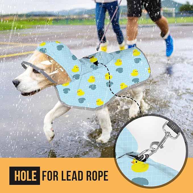 SlowTon Dog Raincoat, Adjustable Dog Rain Jacket Clear Hooded Double Layer, Waterproof Poncho with Reflective Strip Straps and Storage Pocket for Small Medium Large Dogs Puppies(DK M)