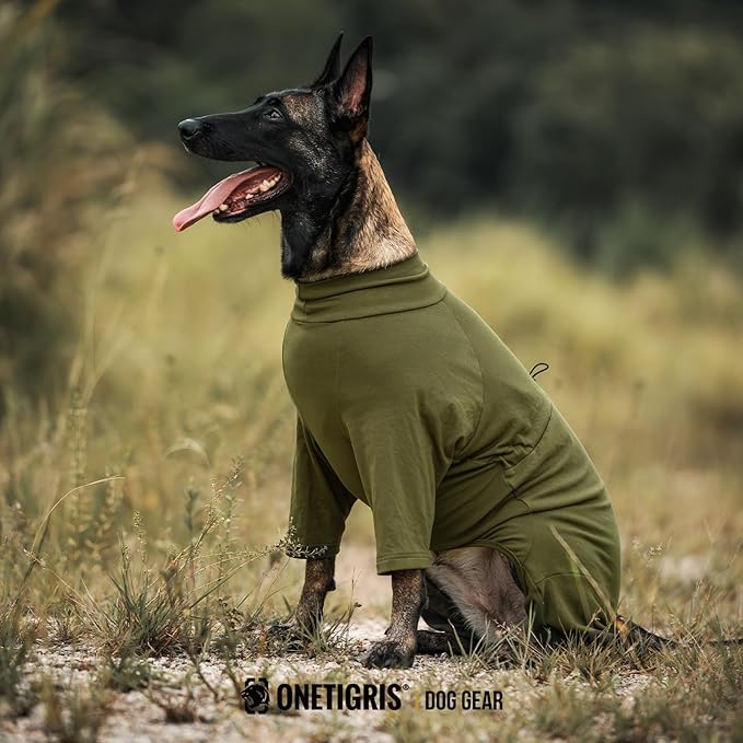 OneTigris Dog Pajamas - Breathable Modal Stretch Dog Clothes, Four-Legged Cold Weather Clothes, Anti-Shedding Suit Onesie with Back Locking Zipper and Adjustable Chest Drawcord