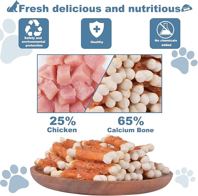 Dog Chews Puppy Training Teeth Clean Snacks Chicken Wrapped Calcium Bone Rawhide Free Dog Treats 1 lb/454g