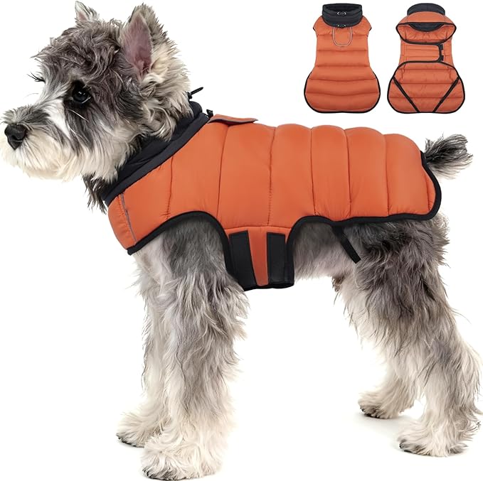 MIGOHI Lightweight Dog Coat, Windproof Dog Jacket, Puffer Jacket for Small Dogs, Padded Vest with Reflective Strips, Warm Snow Vest in Cold Weather, Easy On Hook & Loop Belly, Caramel, XS