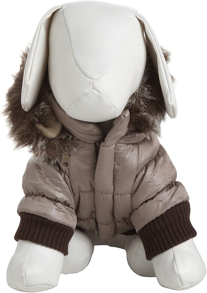 Pet Life Fashion Parka with Removable Hood - Tan Metallic - Medium