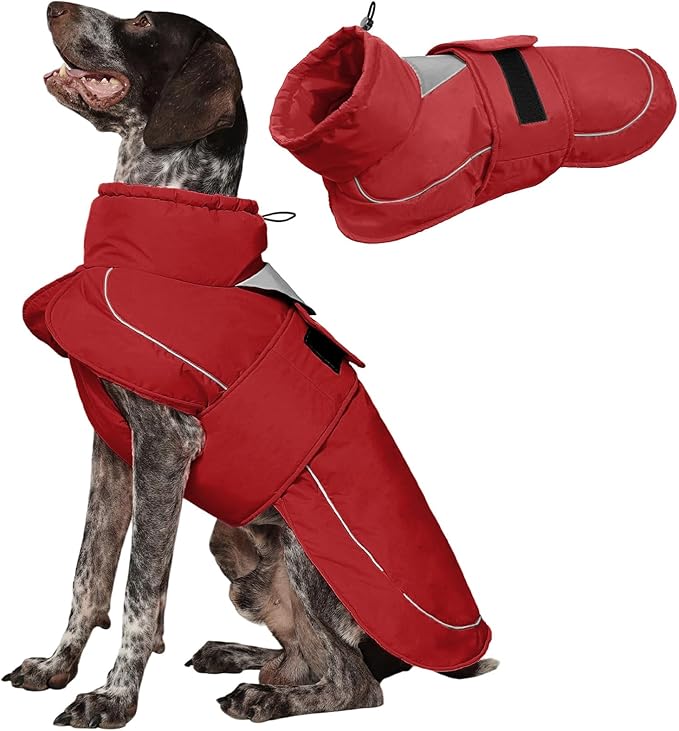 Kuoser Dog Jacket, Dog Coats for Large Dogs, Winter Waterproof Big Doggie Vest, Reflective Dogs Cold Weather Coat, Windproof Turtleneck Pet Puffer Jacket Snowsuit Clothes with Harness Hole