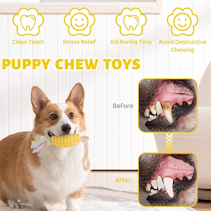 5 Pack Dog Chew Toys for Puppy Cute Yellow Dog Toys Puppy Dog Toys for Teething Soft Durable Interactive Chew Toy for Small Dogs Light Yellow