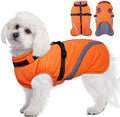BRKURLEG Dog Winter Jackets for Small Dogs, Dog Coat with Harness Built in, Dogs Snowsuits with Zipper, Waterproof Windproof Pet Puffer Jacket Fleece Vest for Chihuahua, Yorkie, Orange XS