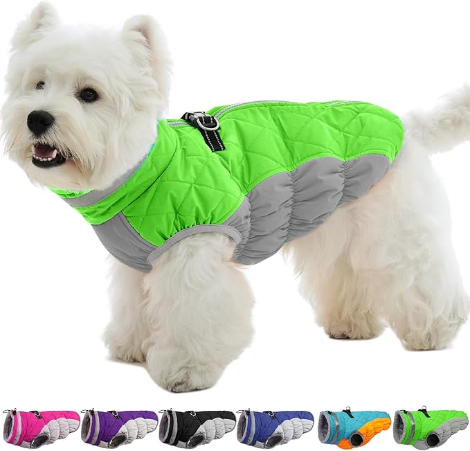 Warm Dog Jackets for Small Dogs, Waterproof Dog Coat with Harness Built in, Zipper Clousure, Fleece Lining for Cold Weather, Small Pet Winter Clothes for Shih Tzu, Yorkshire, Bichon - S