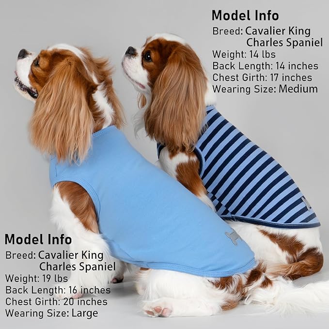 KYEESE 2Pack Dog Shirts Striped T Shirt Soft Tee for Small Dogs Cotton Tank Top Lightweight Sleeveless Vest Dog Clothes, Small,Dark Blue+Striped
