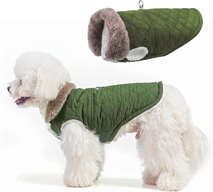 BEAUTYZOO Winter Dog Coat with Harness Built in, Warm Dog Puffer Jacket Vest Padded Fleece Cold Weather Coats Windproof Waterproof Snow Jackets Clothes for Small Medium Puppy, Green XS