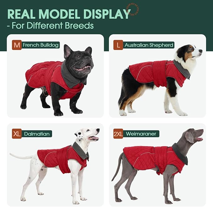Kuoser Extra Warm Dog Coat, Windproof Cold Weather Jacket for Small Dogs, Fleece Lining Turtleneck Dog Jacket Pet Christmas Snowsuit Puppy Reflective Adjustable Winter Clothes, Red S