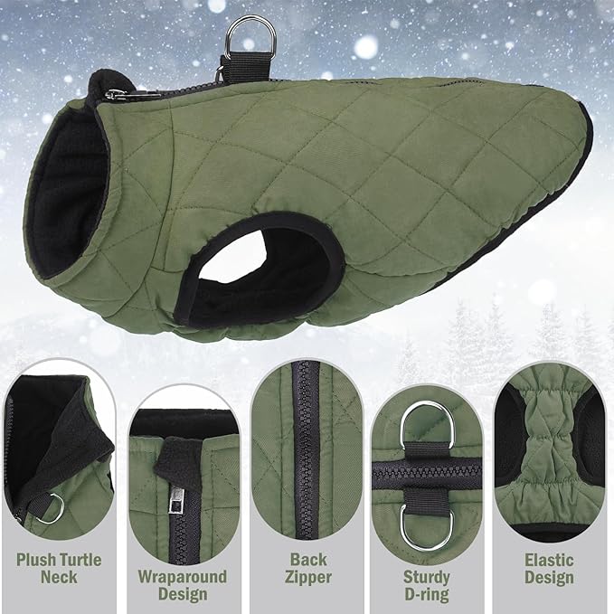SCENEREAL Winter Dog Vest Coat with Built-in Harness, Warm Puppy Jacket for Small & Medium Dogs, Cold Weather Coat with Zipper, Fleece Puffer Vest Windproof Snow Clothes