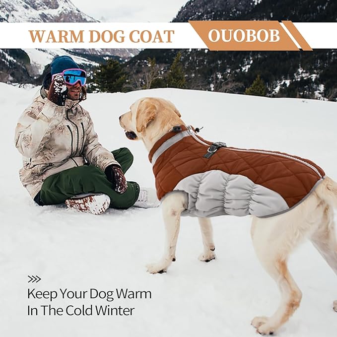 Dog Jackets for Medium Dogs,Medium Dog Coat,Warm Pet Winter Coat Zip Up Back,Waterproof Dogs Jacket with D-Ring,Pet Cold Weather Coats with Fleece Lined, Snowsuit Pug Boston Terrier,Brown,M