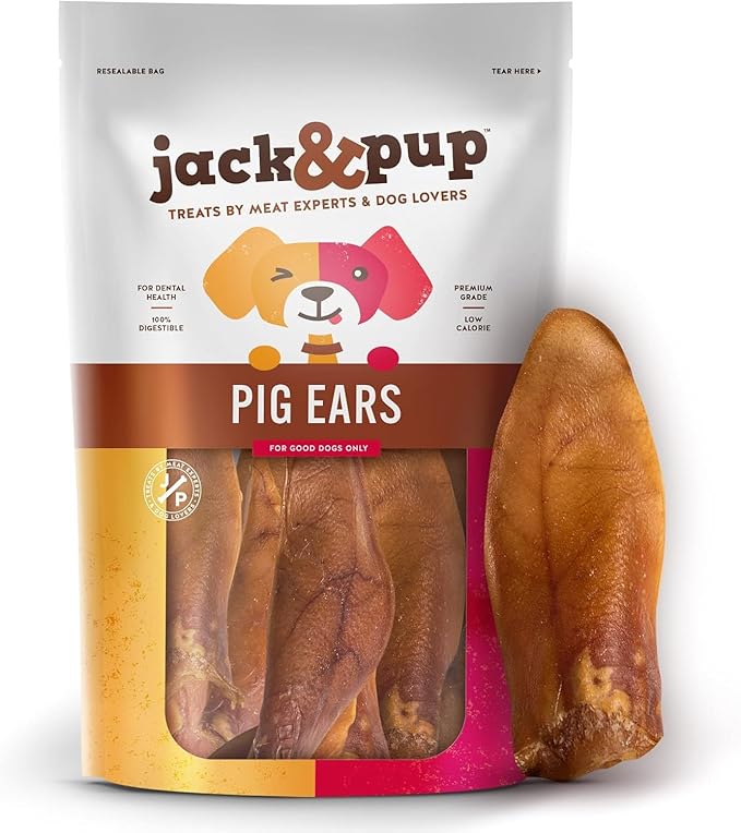 Jack&Pup Natural Whole Pig Ears for Dogs Large, Pigs Ears for Dogs - Premium Dog Ear Treat - Dog Chew Treats for Large and Small Breeds (10 Pack)