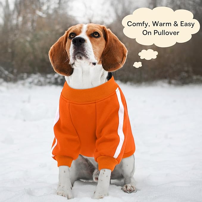 Queenmore Cozy Fleece Dog Sweater XXL, Soft Pullover Dog Sweatshirt, Warm Winter Fleece Jacket with Leash Hole/Reflective Stripes for Small Medium Large Dogs Orange