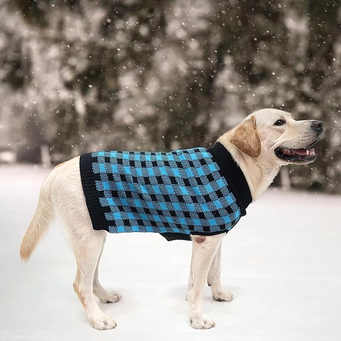 PUPTECK Dog Sweaters for Large Medium Small Dogs - Fall Classic Plaid Style Puppy Holiday Winter Coat Clothes Warm