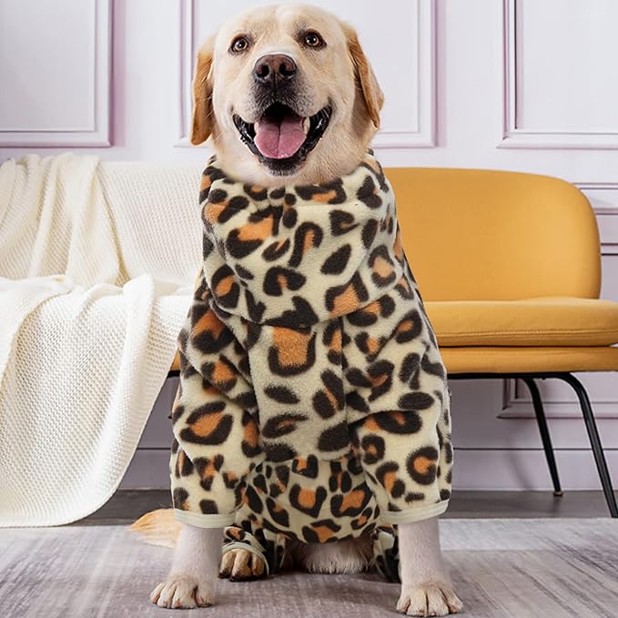 ROZKITCH Dog Jacket with Legs, Pet Windproof Warm Cold Weather Jacket Vest with Luminous Zipper, Jumpsuit Apparel Outfit Clothes for Large Giant Dog Brown 4XL