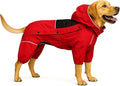LOVELONGLONG Fleece-Lined Dog Raincoat with Removable Hood – Waterproof Winter Full Body Dog Jacket – Windproof Snowproof Cold-Weather Suit – Red-F 3XL
