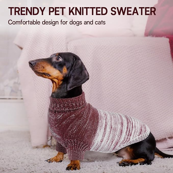 Queenmore Pullover XL Dog Sweater,Classic Turtleneck Warm Pet Sweater with Leash Hole for Dog Girls Boys,Winter Knitwear Clothes for Dachshund,Corgi,French Bulldog(Purple,XL)