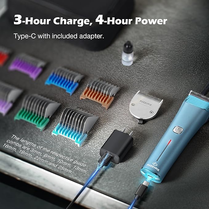 Professional Dog Grooming Clipper with Replacement Blade, 5-in-1 Adjustable Blade Cordless Pet Grooming Kit 2 Speed Trimmer Hair Shaver with Detachable Metal Combs Nova for Animal Horse