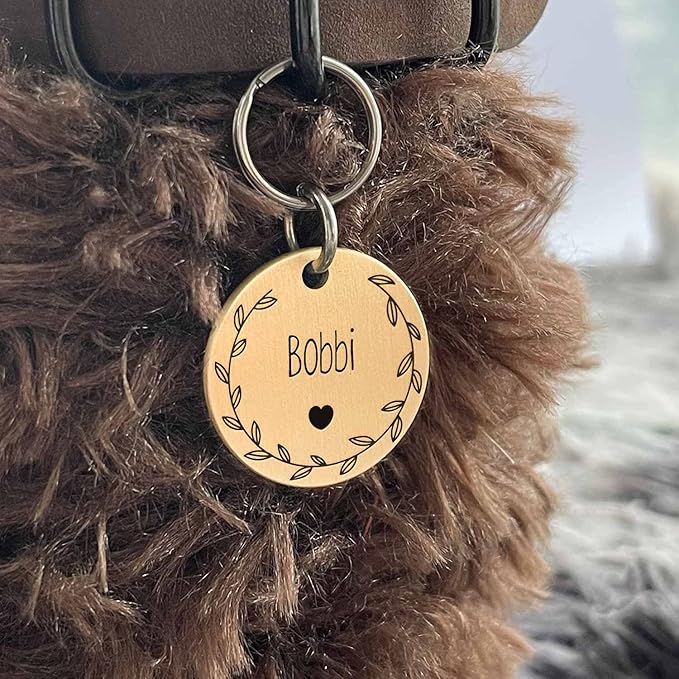 Cat Dog ID Tags Personalized 9 Corolla Styles Flower Wreath to Choose for Extra Small Pets Collar Accessories Shiny Brass Copper Engraved Custom on Both Side