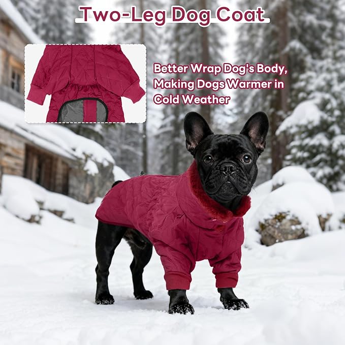 IDOMIK Dog Winter Coat for Medium Dogs, Warm Dog Winter Jacket with Fleece High Collar, Zippered Cold Weather Coats for Dogs, Waterproof Doggy Snow Jacket Clothes,WineRed,M