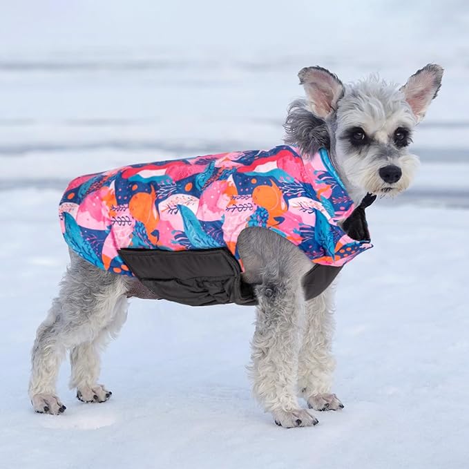CuteBone Winter Dog Coat - Waterproof Windproof Reversible Vest, Thick Adjustable Cold Weather Jacket for Small Medium Large Dogs, Soft With Leash Hole
