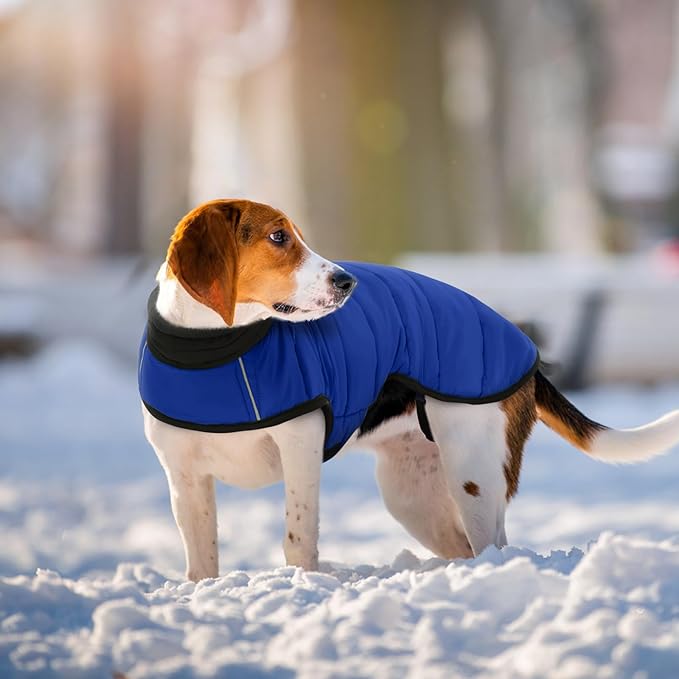 IDOMIK Dog Winter Coat, Warm Waterproof Dog Puffer Jacket with Harness Hole, Adjustable Reflective Snow Jacket Vest with Turtleneck, Pet Cold Weather Coats for Large Dogs,Blue,3XL