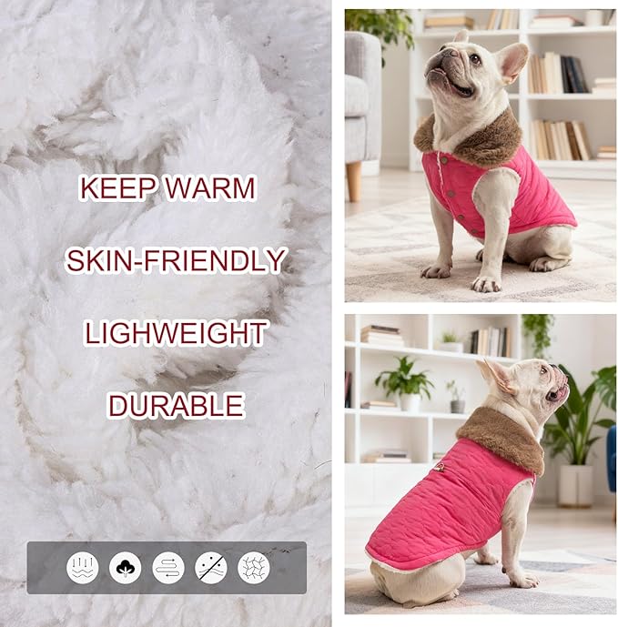 BEAUTYZOO Winter Dog Vest Coat with Harness Built in, Warm Puppy Jacket for Small Medium Dogs, Lightweight Cold Weather Small Dog Coat, Fleece Puffer Vest Windproof Snowproof Pet Clothes, Rose Pink
