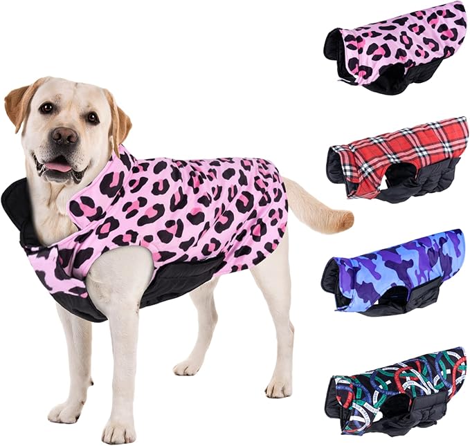 CuteBone Winter Dog Jacket Reversible Dog Vest Soft Waterproof Windproof Jacket, Thick Adjustable, Small Medium Large Dog Coats with Leash Hole
