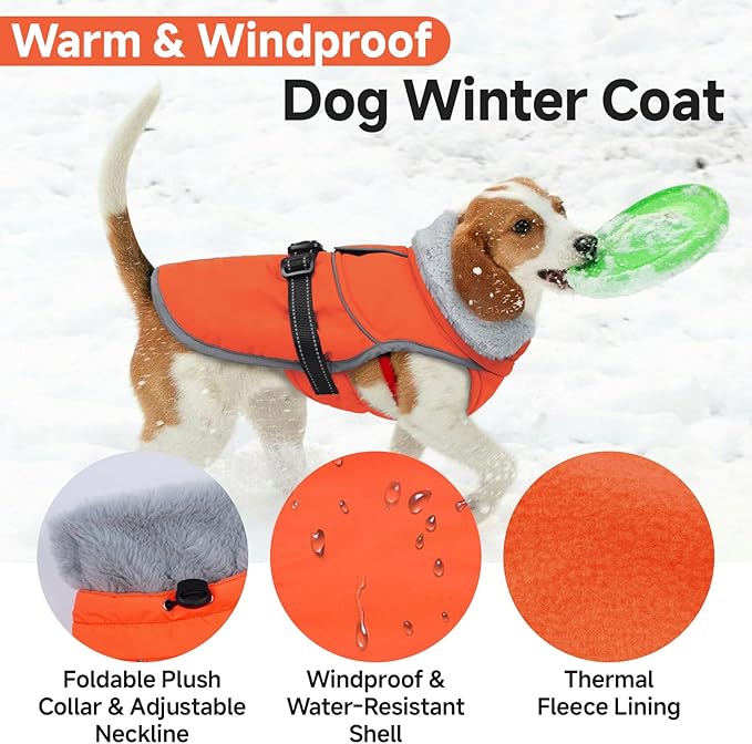 Lelepet Warm Dog Winter Coat Reflective Dog Jacket Fleece Vest Waterproof Windproof Cold Weather Coats with Adjustable Buckle Plush Turtleneck Pet Snowsuit for Small Medium Large Dogs,Pitbull,Lab,XL