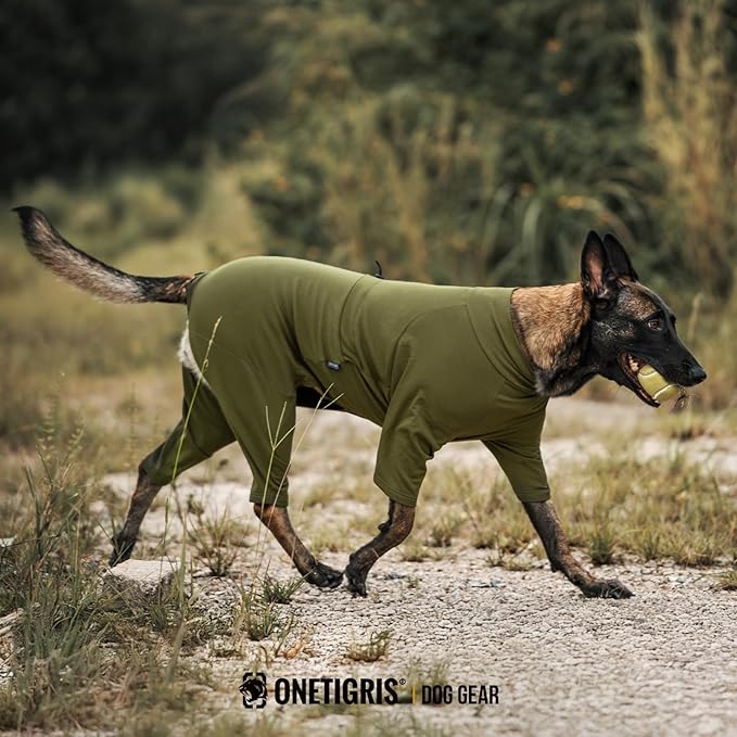 OneTigris Dog Pajamas - Breathable Modal Stretch Dog Clothes, Four-Legged Cold Weather Clothes, Shedding Suit Onesie with Back Locking Zipper and Adjustable Chest Drawcord