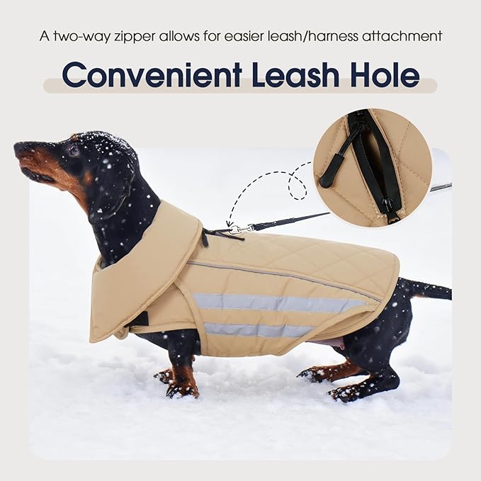 IECOii 4XL Dog Jacket Waterproof Winter - Warm Fleece Lining Jackets for Dogs, Reflective & Adjustable Snow Coat, Mashine Washable, Khaki, Sizes XXXXL