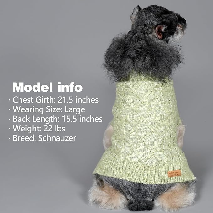 KYEESE Dog Sweater Warm Pet Coats with Long Sleeve, Turtleneck Dog Sweater for Small Medium Dogs with Classic Cable Knit, Stretchy Dogs Clothes for Cold Weather, Green, X-Large
