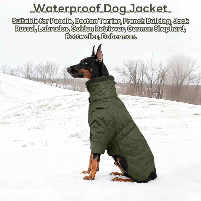 IDOMIK Dog Winter Coat for Medium Dogs, Warm Dog Winter Jacket with Fleece High Collar, Zippered Cold Weather Coats for Dogs, Waterproof Doggy Snow Jacket Clothes,Green,M