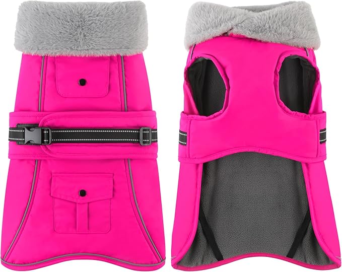 Dogcheer Dog Coat with Pocket, Waterproof Dog Jacket with Adjustable Buckle, Reflective Puppy Winter Coat Warm Turtleneck Fleece SnowJacket for Small Medium Large Dogs - Pink 3XL