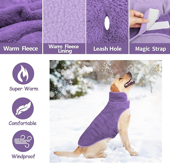 Malier Dog Winter Coat, Reversible Fleece Dog Cold Weather Coats, Windproof Warm Snow Puppy Jacket Vest Pet Clothes for Small Medium Large Dogs (Purple, XX-Large)
