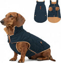 azuza Dog Jacket Waterproof & Windproof Dog Coat for Small Dogs with Thick Fleece, High Collar with Leash Hole, Adjustable Velcro & Elastic Belly, Navy, S