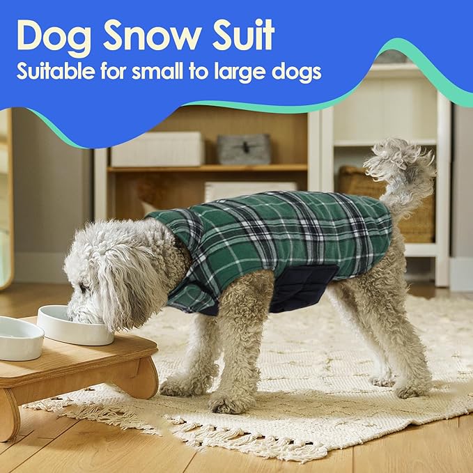 MIGOHI Reversible Winter Jacket for Dogs, Windproof Waterproof Coat for Cold Weather, British Style Plaid Warm Vest for Small Medium Large Dogs, Green 3XL