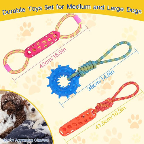3PCS Dog Rope Toys Tug of War Toy for Medium Large Dogs, Dog Squeaky Outdoor Toys for Water or Pool
