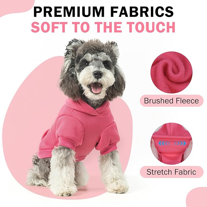 SCENEREAL Dog Hoodie Sweaters for Small Medium Large Size Dogs, Fleece Dog Sweatshirt with Hat and Pocket,Soft Cold Winter All Weather Dog Clothes for S to XL Sized Dogs, Pink S