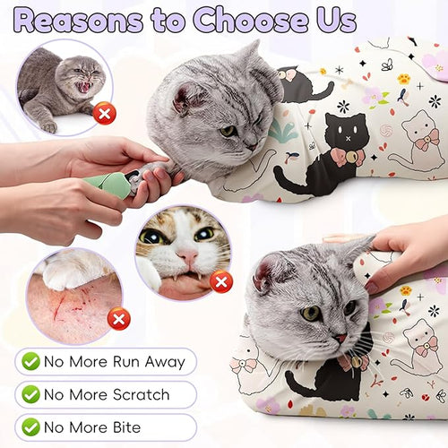 27.6"Cat Grooming Wrap (for nail trimming and veterinary care) - Large-Scale Anti-Escape Cat Containment Device- Multifunctional pet grooming essential, (C3 Suitable for 15 lbs)