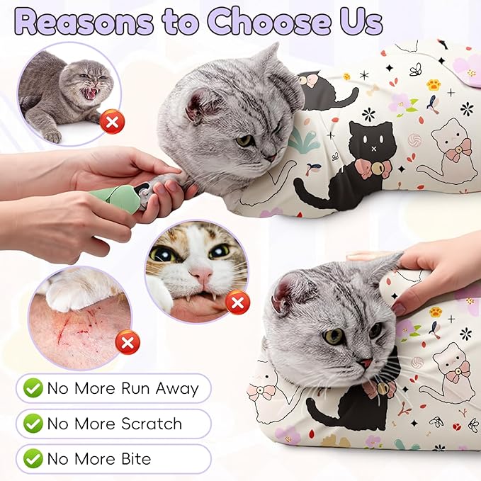 27.6"Cat Grooming Wrap (for nail trimming and veterinary care) - Large-Scale Anti-Escape Cat Containment Device- Multifunctional pet grooming essential, (C2 Suitable for 15 lbs)